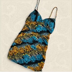 Y2K floral animal print ruched mini dress size Large